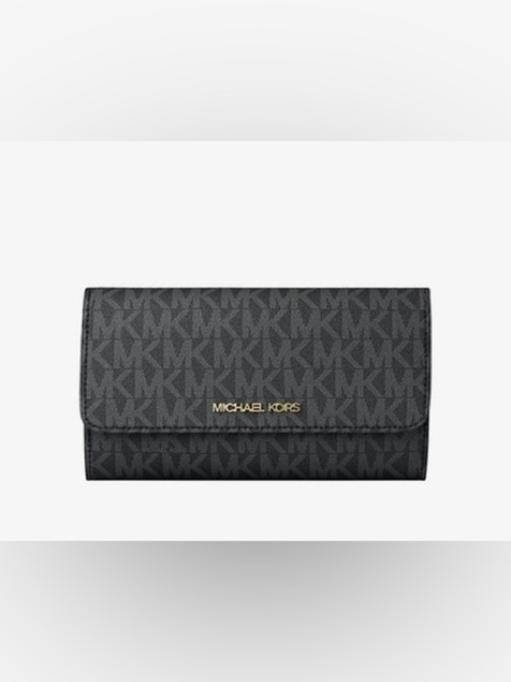 Michael Kors Jet Set Travel Large Trifold Wallet Signature Black And Grey 7”x4”